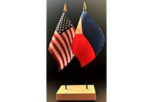 WORLD FLAGS DIRECT Made in USA. 1 American and 1 Country Miniature Rayon 4"x6" Office Desk & Little Hand Waving Table Flags, Includes 2-Hole White Flag Stand and 2 Deluxe Small 4"x6" Mini Stick Flags (Philippines)