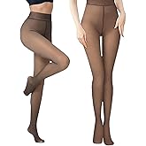Zibnwek Fleece Lined Tights For Women, Panty Hose Women's Control Top, Fake Translucent Thick Thermal Sheer Tights