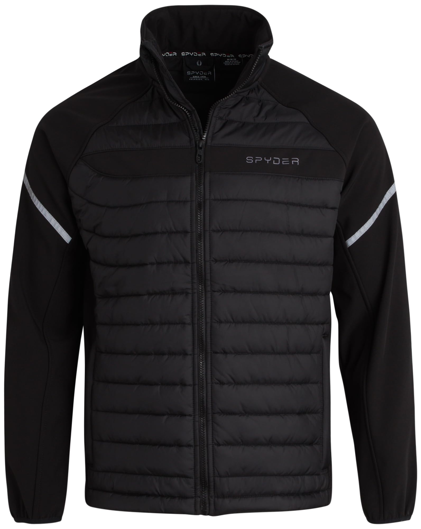 Photo 1 of Spyder Men's Active 2fer Jacket - Midweight Insulated Quilted Puffer Bubble Windbreaker with Softshell Sleeves (Sizes: S-XL), Size Small, Black