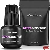 Sensitive Eyelash Extension Glue for Professionals | Low Humidity Strong Black Lash Adhesive for Long Lasting Semi Permanent Individual Lash Extensions &ndash; 3-4s Fast Drying / 6 Weeks Retention