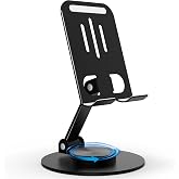 HZZADZXW Metal Cell Phone Stand for Desk, Multi-Angel Adjustable 360&deg; Rotation Desktop Phone Holder and Foldable Mobile Phone Stand, Compatible with All Smartphones, Black