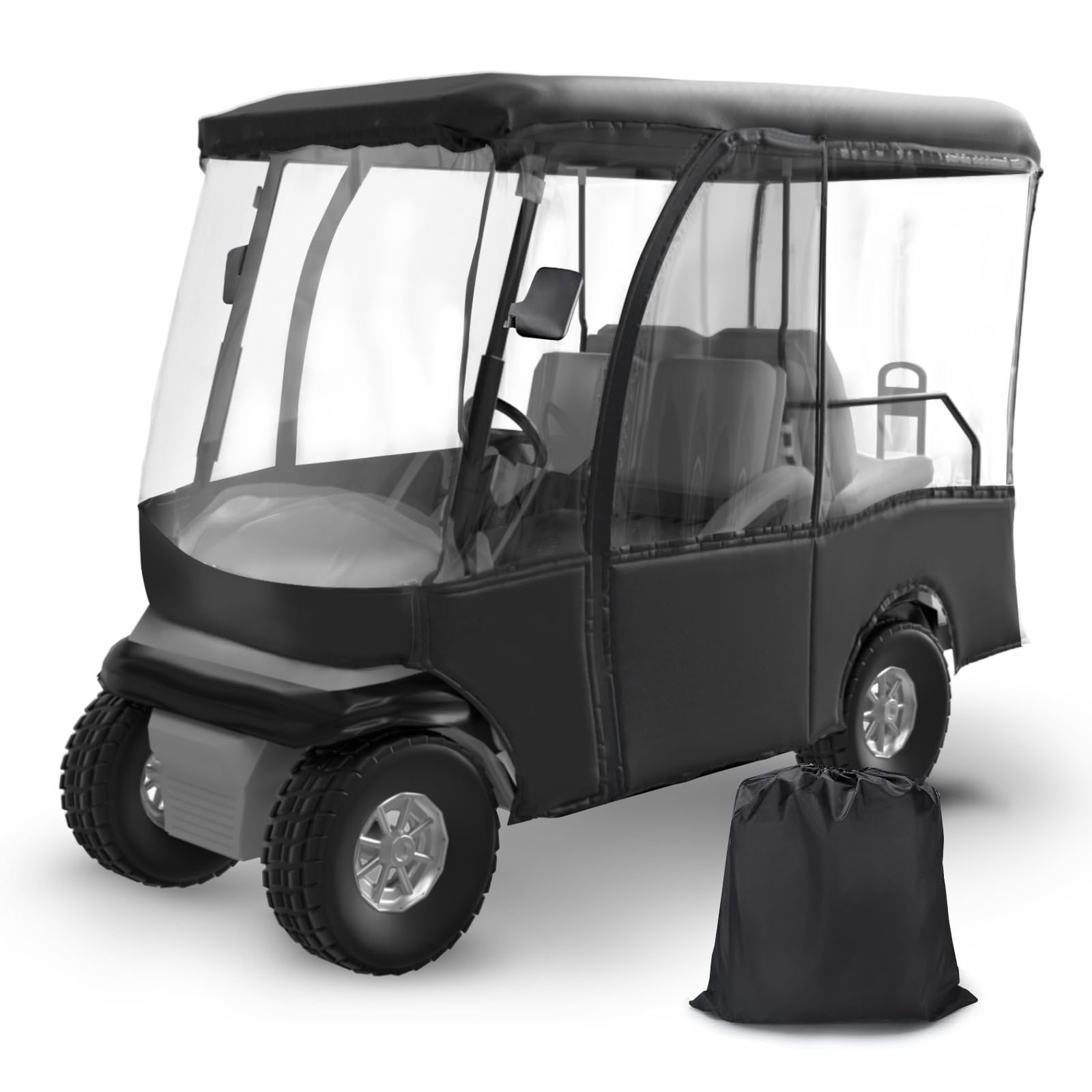 Photo 1 of GOTRUTH Golf Cart Enclosure, 2+2 Golf Cart Drivable Rain Cover, 600D Waterproof Enclosure with 4-Sided Transparent Windows, Fit for Short Roof 94" EZGO, Club Car DS, Yamaha