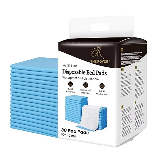 The Royce 60 x 90cm Disposable Incontinence Bed Pads – Highly Absorbent Bed Mats, Waterproof Kylie Sheets | Incontinence Bed Protection for Adults, Elderly | Puppy Pads | 30 Pack