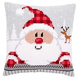Vervaco Santa in a Plaid Hat Pillow Cover Needlepoint Kit