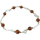 Sterling Silver 6mm Brown Goldstone "Venturina" Beads Plaque 8" Bracelet
