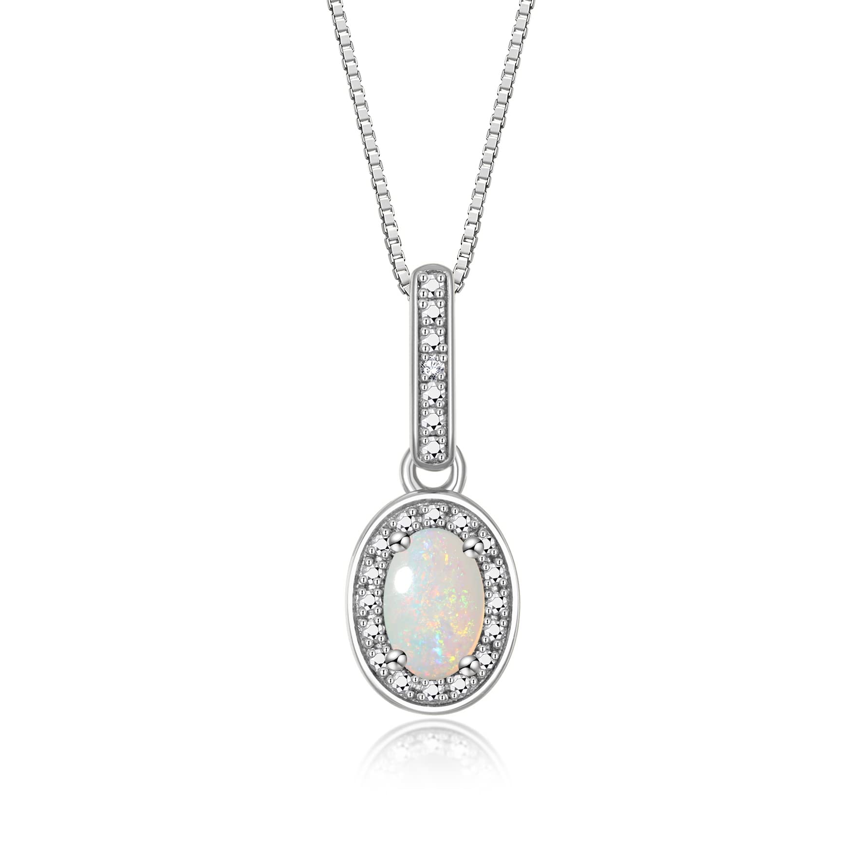 Rylos Simply Elegant Beautiful Opal & Diamond Pendant/Necklace - October Birthstone*