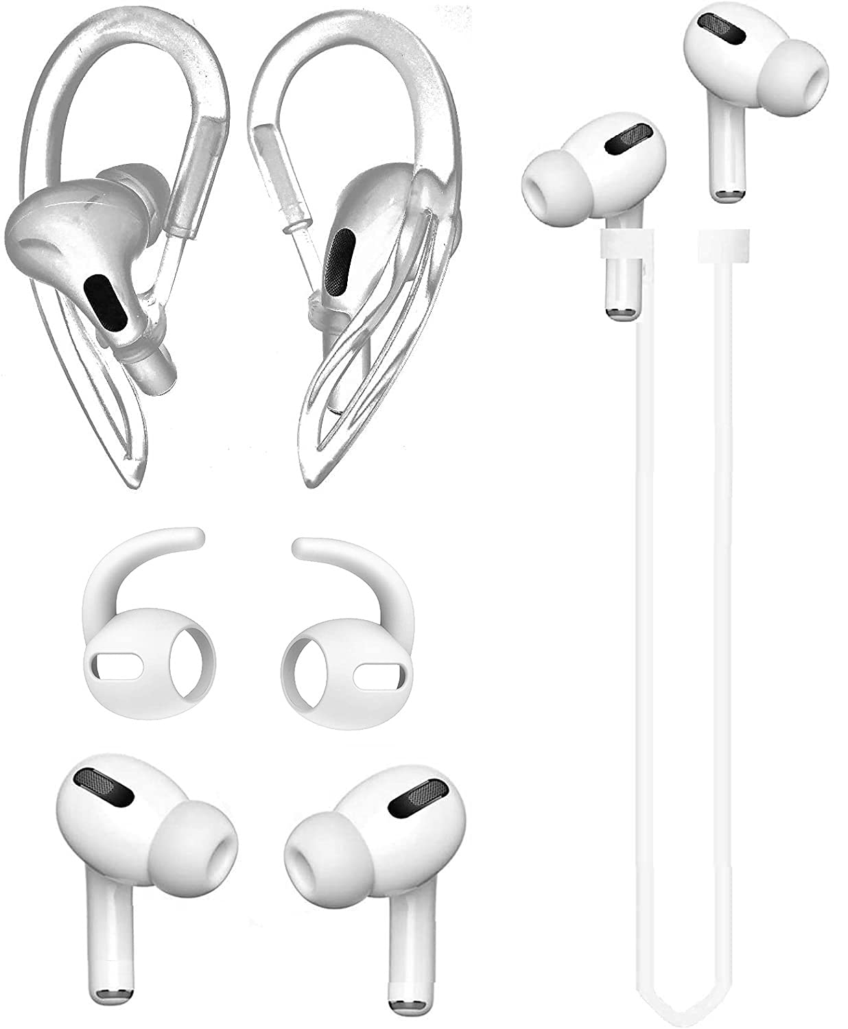 Photo 1 of JNSA [Never Lose Your Air Pods Pro] Anti Slip Set, Sport Ear Hook Compatible with Air Pods Pro + Air Pods Pro Earbuds Ear Hooks Cover + Strap Compatible with Air Pods Pro [3in1] (White)