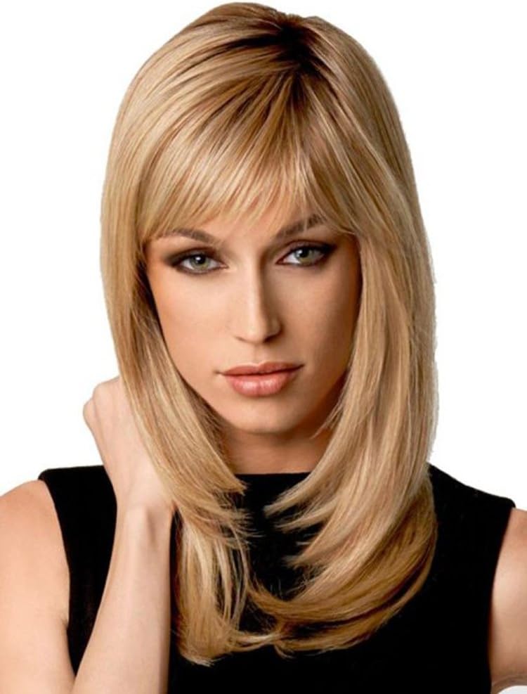 Natural Ombre Blonde Straight Wigs - Auflaund 21 Inch Long Straight Blonde Hair Wigs with Darker Root for Women + Wig Cap