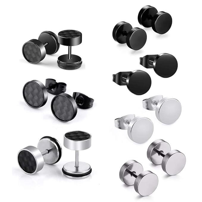 Hongyantech 7 Paare Edelstahl Creolen Ohrringe Set für Damen Herren, Allergiefrei Ohrstecker Stecker Ohrschmuck, Silber Schwa