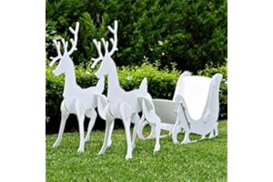 Teak Isle Large Christmas Outdoor Santa Sleigh and 2 Reindeer Set