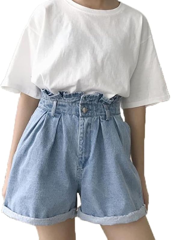 Amazon Co Jp アイビエツ Aibietu レディース ショートパンツ デニム ハイウエストゆったり 美脚 短パン カジュアル おしゃれ 薄手 デニム ショートパンツ 服 ファッション小物