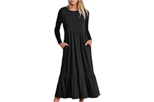 lcepcy Women's Casual Dress Swing Sundress Flowy Tiered Loose Maxi Dress with Pockets