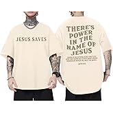 Lubpow Christian Shirts for Men Jesus Saves Shirt Religious Faith Tshirt Inspirational Bible Verse Graphic Tee Tops