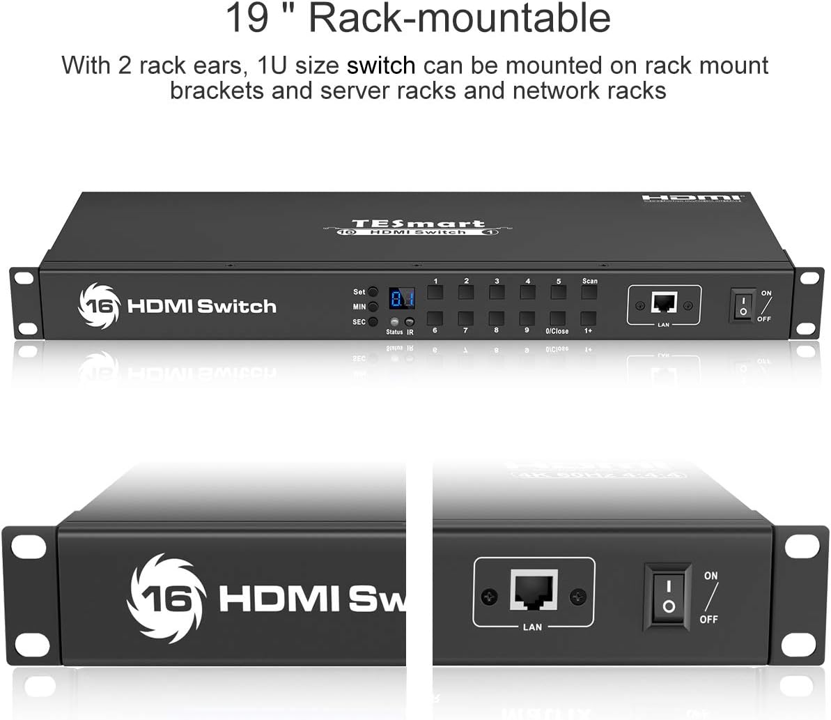 TESmart 16×1 HDMI Switch 16 in 1 Out 4K@30Hz HDCP 1.4 with 19-inch Rack-Ears | RS-232 / LAN Control | IR Remote Control and Auto Switch | Auto Scan Time Interval - Black: Electronics
