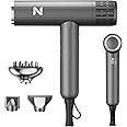 Natrial Ionic Salon Hair Dryer with 3 Attachments, 1600W Professional Blow Dryer with 110000RPM High Speed Brushless Motor for Fast Drying, Lightweight, Low Noise, Locking Function, 4 Temps & 3 Speeds