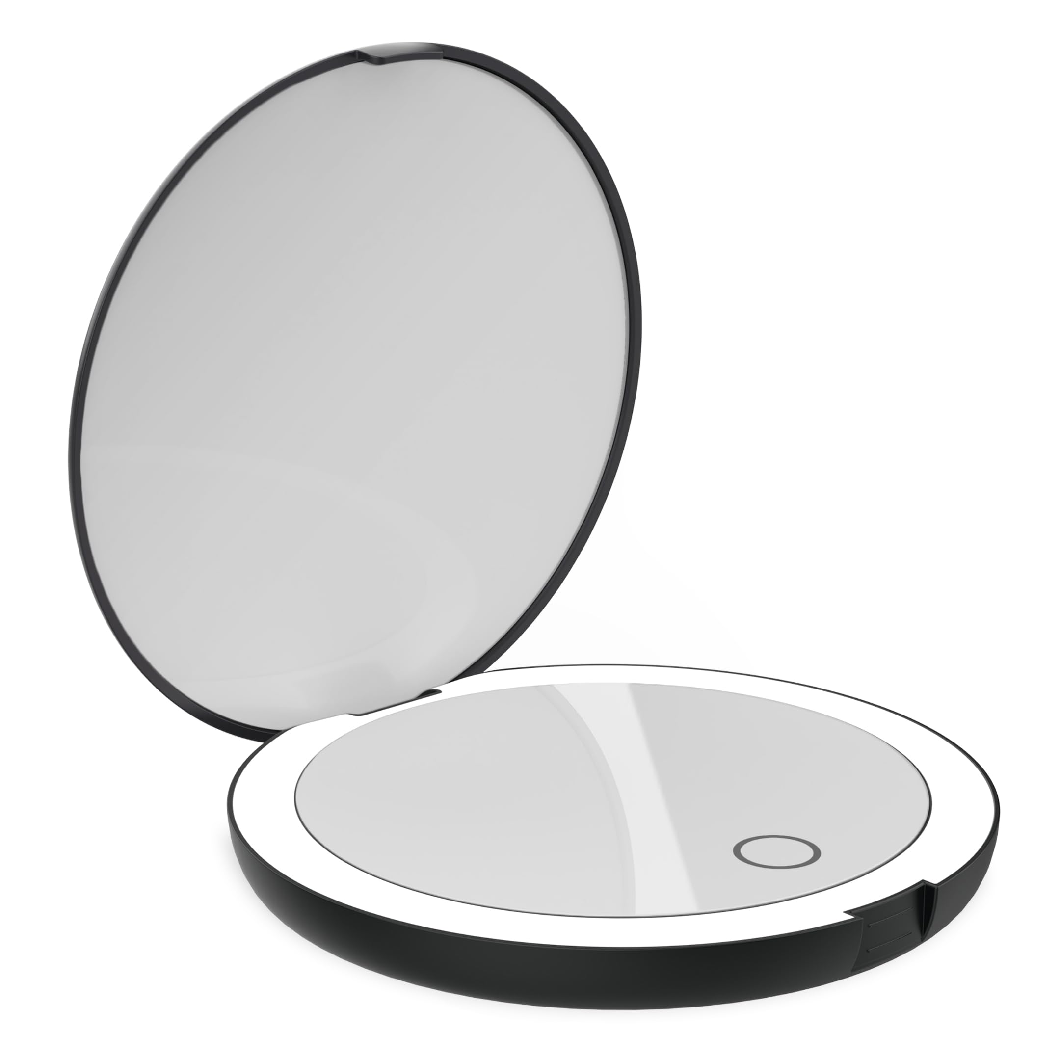LUNA London Compact Travel Mirror | Travel Makeup with Light | LED Lighted Vanity with 3 Light Modes | 7X Magnification Folding Portable & Rechargeable | Matte Black