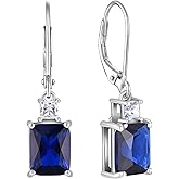 Starchenie Women's Dangle Earrings Sterling Silver Leverback Earrings Princess Brilliant Cut Birthstone Jewelry