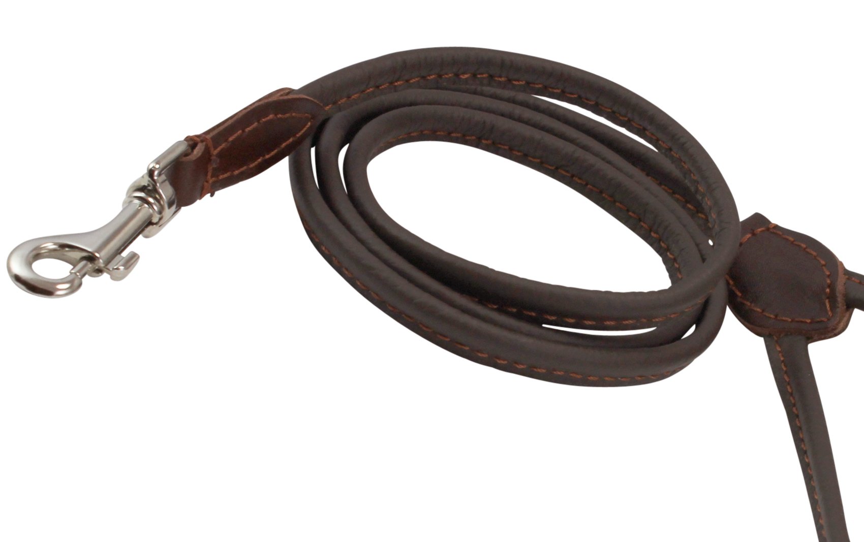 Dogs My Love 4ft Long Round Genuine Rolled Leather Dog Leash Brown (Small: 3/8" (8mm))
