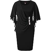 Hanna Nikole Women's Plus Size Chiffon Ruffle Flattering Cape Sleeve Bodycon Pencil Dress
