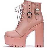 Cape Robbin Women's Platform Combat Boots - Chunky Block Heel High Top Fashion Boots for Fall Winter (Elinda)