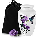 Abooxiu 10 Inches Cremation Urns for Human Ashes Adult Male Female, Ceramic Keepsake Urn Hummingbird Decorative Burial Urn Memorial Funeral Ashes Keepsake - Up to 200 lbs