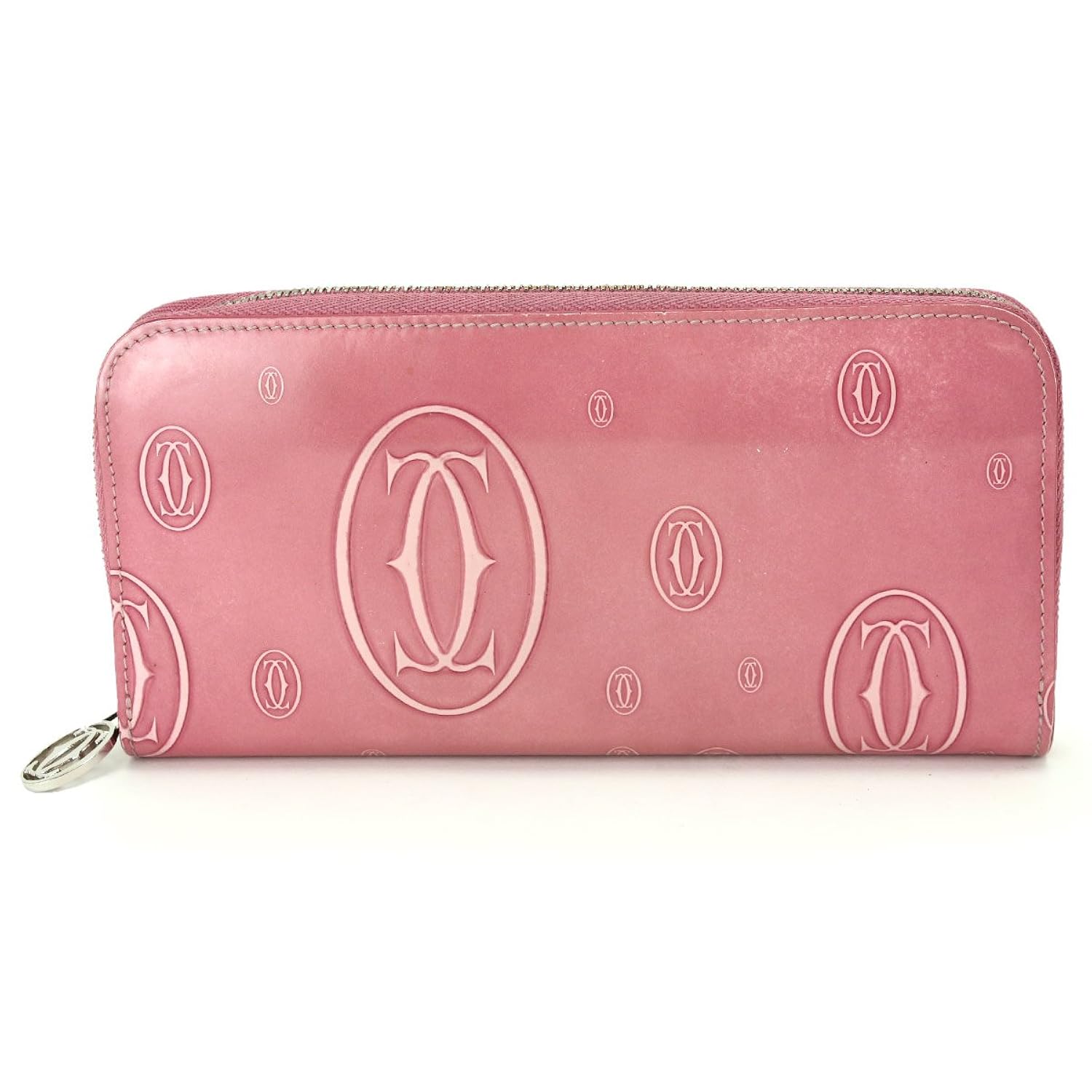 好評 カルティエ Cartier ハッピーバースデー ラウンドファスナー 長財布 パテント レザー ピンク L 中古 B07dlqz1pb 再再販 Celebration Fl Us