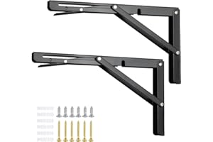 2PCS Folding Shelf Brackets, 12 inch Heavy Duty Stainless Steel Shelving Brackets, Wall Mounted Triangle Folding Shelf Bracke