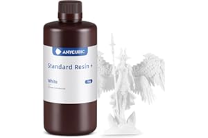 ANYCUBIC Standard 3D Printer Resin Plus, 405nm SLA Fast UV-Curing Resin, High Precision & Rapid Photopolymer for 8K/14K/16K Capable LCD/DLP/SLA 3D Printing (White, 1000g)