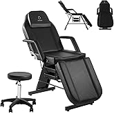 LUXMARS Facial Chair,73″ Tattoo Chair for Client,3-Section Adjustable Massage Table with Stool,Multipurpose Beauty Beds Salon Equipment for Esthetician,Tattooshop,Spa (Black)