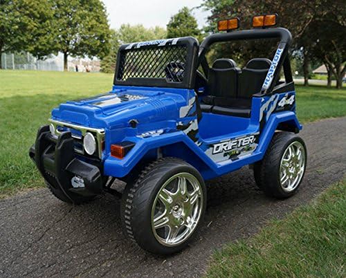 Blue 4 x 4 Jeep - Powerful 12 V (Twin Motor) Electric Kids Childrens Ride on Car - Two Seater with Seat Belts - Amazing Quality - Parental Remote Control - from Very Bazaar