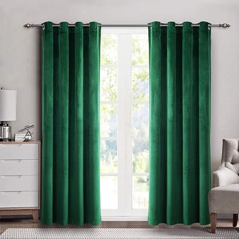 Singinglory Green Velvet Curtains 52 X 84 Inch Blackout Thermal