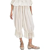 Alyweatry Women Ruffle Long Bloomers Elastic Waist Lace Patchwork Pettipants Pantaloons Cropped Slip Pants Streetwear