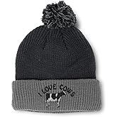 Pom Pom Beanies for Women I Love Cows Embroidery Skull Cap Winter Hats for Men Acrylic One Size