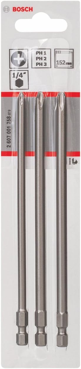 Bosch 2607001758 Extra Hard Screwdriver Bit Set (3-Piece), Silver, 152 mm