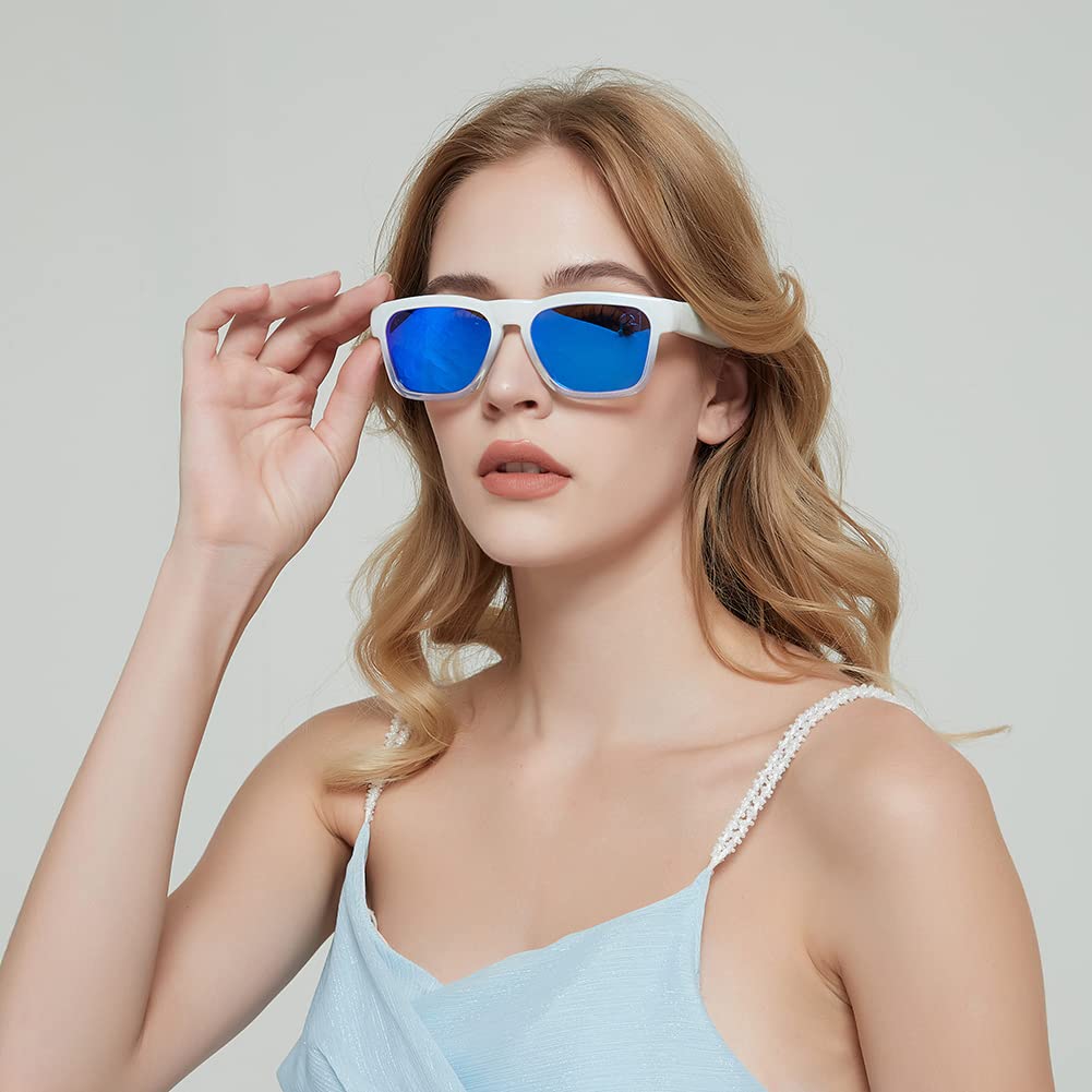 OhO Smart Glasses,Polarized Sunglasses with Bluetooth Speaker,Athletic/Outdoor UV Protection and Voice Control,Unisex(Mirror Blue Lens)