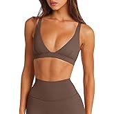 LASLULU Womens Deep V-Neck Sports Bra Padded Wireless U Back Workout Bra Low Impact Gym Workout Yoga Crop Tops