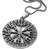 TURTLEDOVE Norse Runes Vegvisir Necklace - Stainless Steel Pendant of Viking Compass Talisman