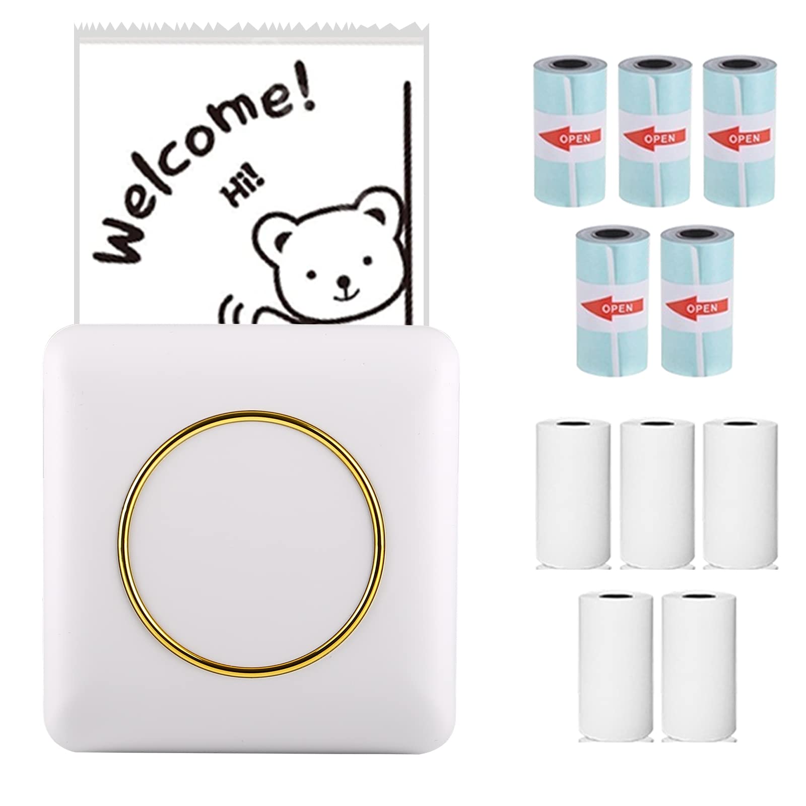 ConBlom Mini Pocket Printer, Portable Inkless Photo & Label Printer, Wireless BT 4.0 & USB, 10 Rolls of Thermal Paper, Blue & Pink, 200DPI, 1200mAh Battery