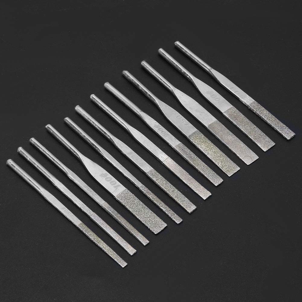 Garosa 12 Piece Precision Needle File Set with Shank Taper Diamond Files for Reciprocating Grinding Machine, 100/150/200/300 Grit Needle Files Diamond Grinding Tools for Metalworking