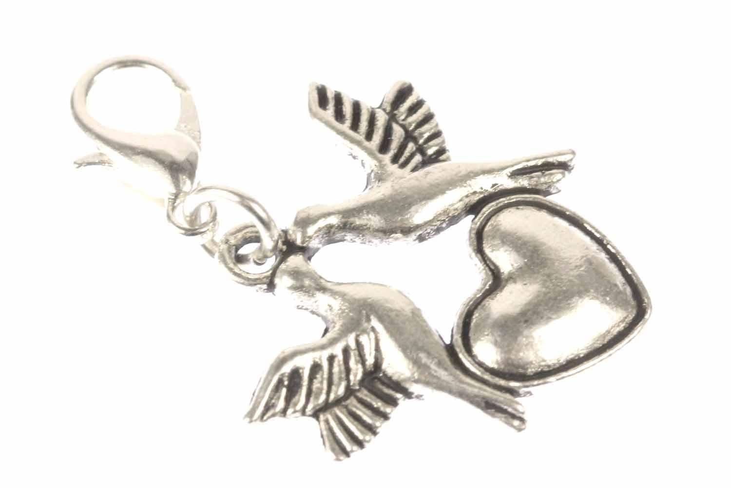 Miniblings Heart Birds Charm Pendant For Bracelet Wristlet Bird Love Silver