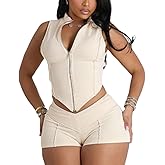 RISCUYY Two Piece Short Sets for Women Sexy Stretchy Solid Vest and Shorts Sexy Club Outfits for Women Going Out 2026