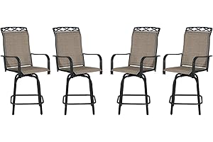 JMGJOY Outdoor Swivel Bar Stools Set of 4, 26.6" Seat Height with Ventilated Metal Backrest& Textilene Fabric, for Patio, Deck, Garden