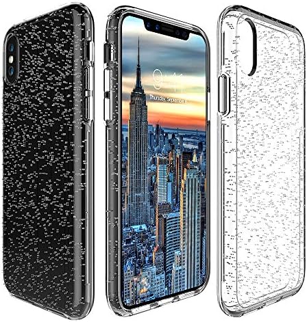 Phone Case for iPhone X, Toposend SHINY GLITTER CASE [Bling Crystal Clear] Design Transparent Plastic Back with TPU Bumper Protective Case Cover for iPhone X Edition 5.8 inch (Silver)