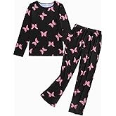 VENTELAN Women Pajamas Cute Christmas Bear Sleepwear Long Sleeve Stripes Loungewear