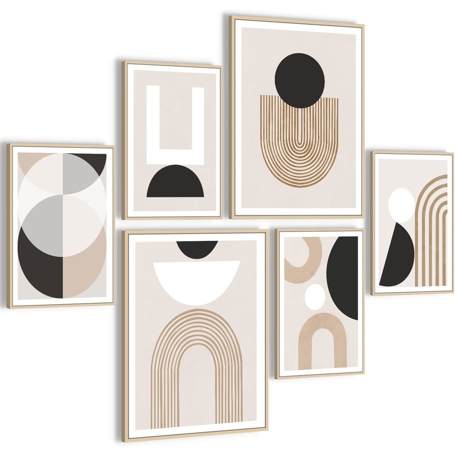 HONEYBABY Abstract Wall Art for Living Room Boho Minimalist Botanical Framed Canvas Wall Art Pictures for Bedroom Walls Mid Century Geometric Wall Art