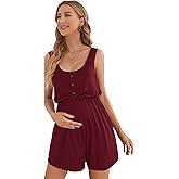 Verdusa Women's Maternity Scoop Neck Button Front High Waist Tank Romper