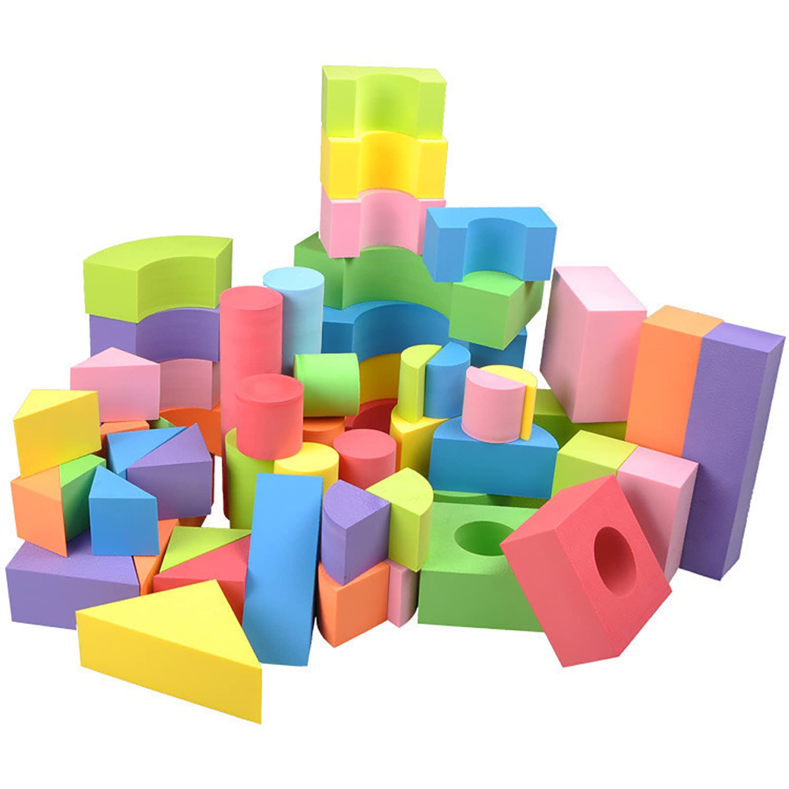 50 PCS Kids Non-toxic Soft Lightweight EVA Foam Building Blocks -Assorted Colors Various Shapes