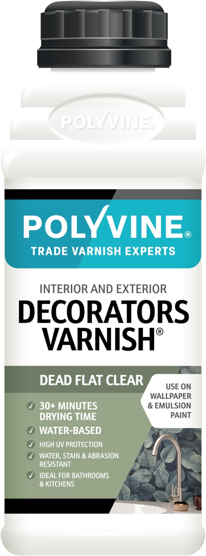 Polyvine Decorators Varnish Dead Flat 500ml Water Resistant Clear UV Protection
