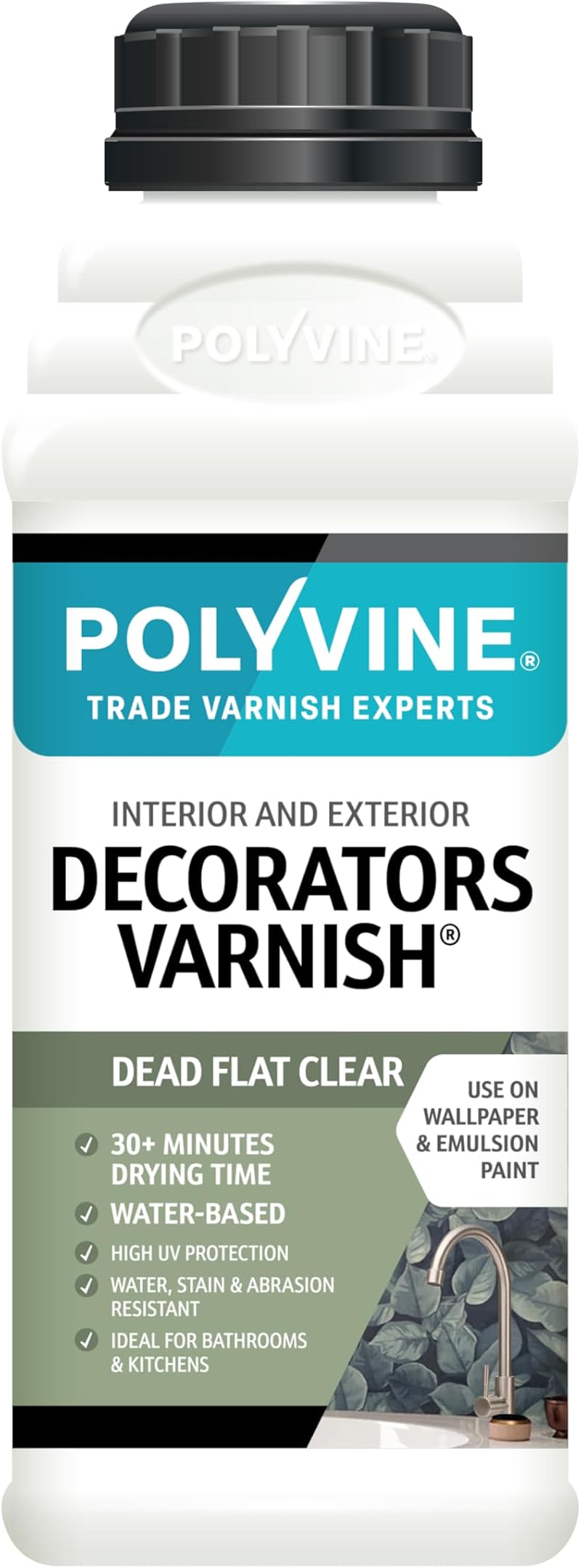 Polyvine Decorators Varnish Dead Flat 500ml Water Resistant Clear UV Protection