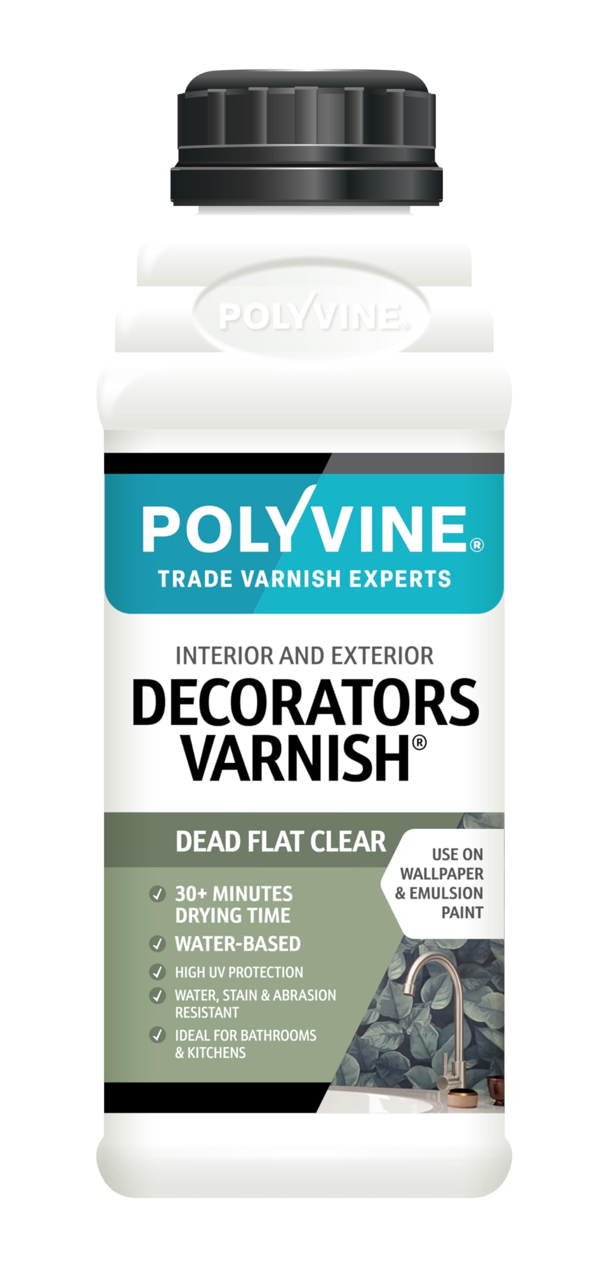 Polyvine Decorators Varnish Dead Flat – Water Resistant Clear Varnish with UV Protection - Seals and Protects Emulsion, Acrylic Paint, Wallpaper, Wood, Furniture, Plaster & Fabric, 500ml